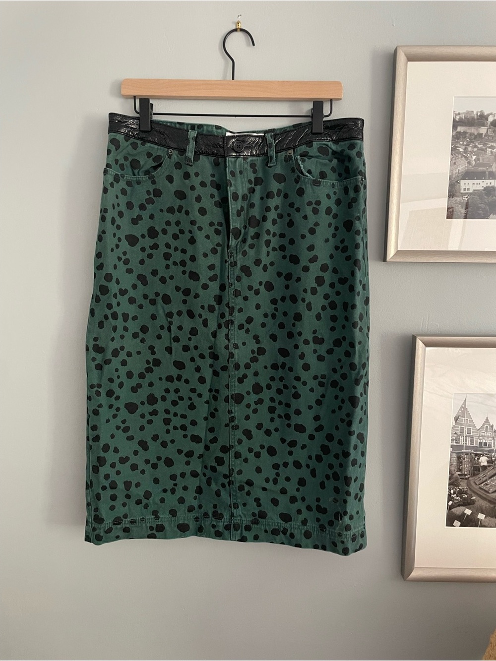 Rachel Antonoff Green Leopard Printed Pencil Skirt, Size 12